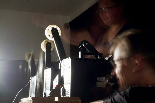 Lynn Loo & Guy Sherwin performing their RemJet Loops, Black & Light, Apiary Studios, London, 2015